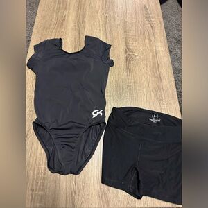 Girls black dance leotard and shorts